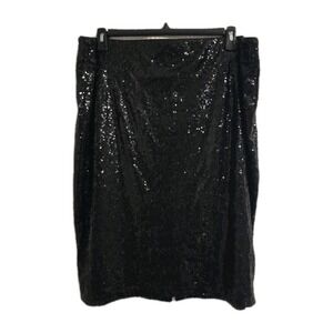 NEW Lane Bryant Black Lined Sequin Midi Skirt Straight Size 22 Elastic Waist